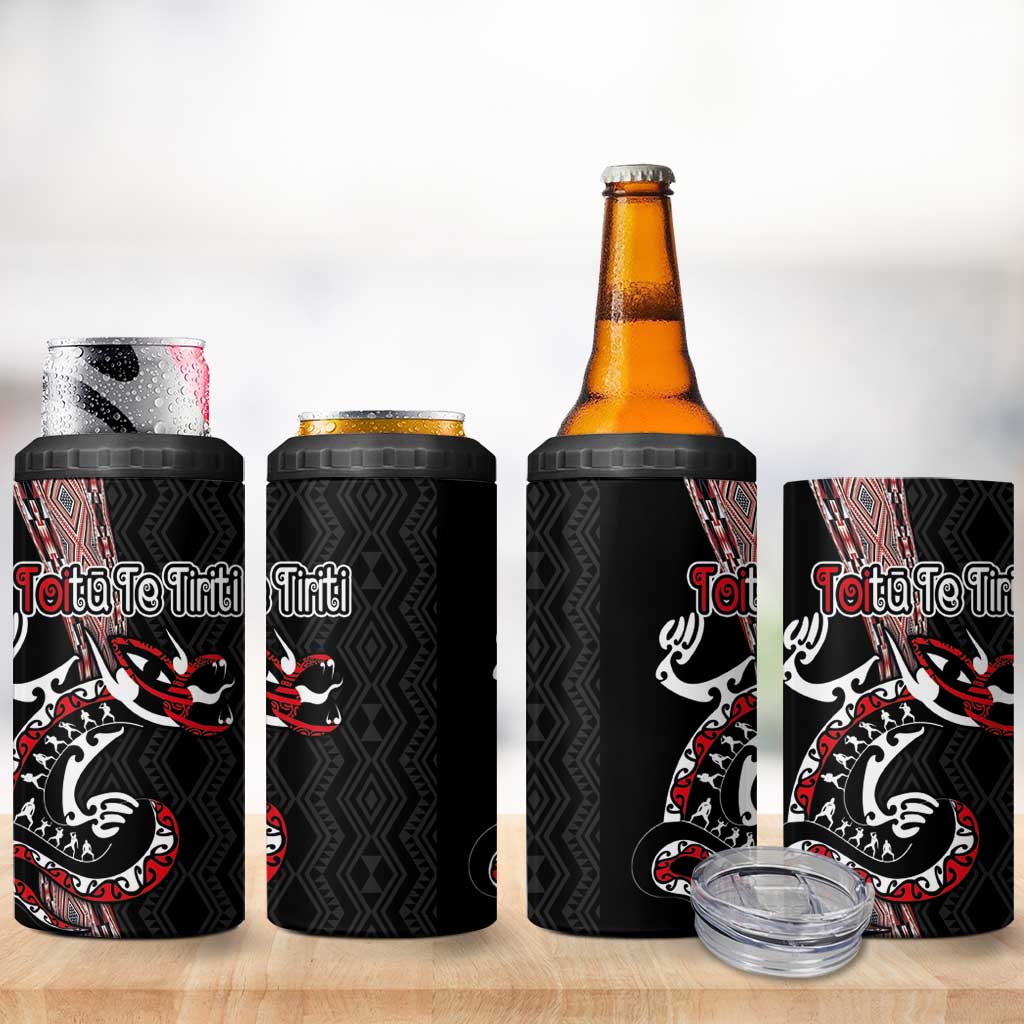 Aotearoa Toitu Te Tiriti Taniko 4 in 1 Can Cooler Tumbler Maori Taniwha Haka - Honour the Treaty LT03 - Polynesian Pride