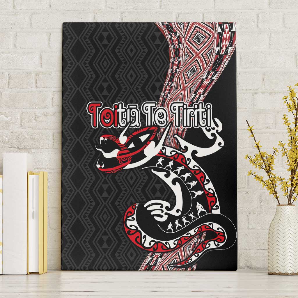 Aotearoa Toitu Te Tiriti Taniko Canvas Wall Art Maori Taniwha Haka - Honour the Treaty LT03 Without Frame Black - Polynesian Pride