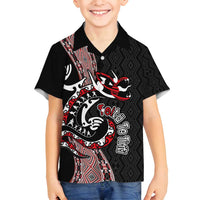 Aotearoa Toitu Te Tiriti Taniko Family Matching Long Sleeve Bodycon Dress and Hawaiian Shirt Maori Taniwha Haka - Honour the Treaty LT03 Son's Shirt Black - Polynesian Pride