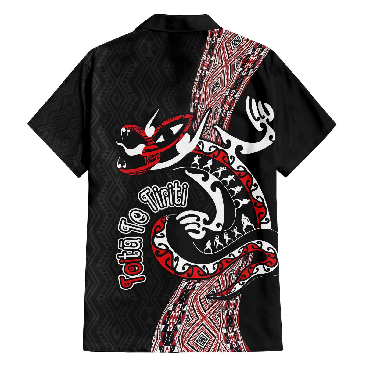 Aotearoa Toitu Te Tiriti Taniko Family Matching Off The Shoulder Long Sleeve Dress and Hawaiian Shirt Maori Taniwha Haka - Honour the Treaty LT03 - Polynesian Pride