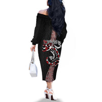 Aotearoa Toitu Te Tiriti Taniko Family Matching Off The Shoulder Long Sleeve Dress and Hawaiian Shirt Maori Taniwha Haka - Honour the Treaty LT03 - Polynesian Pride