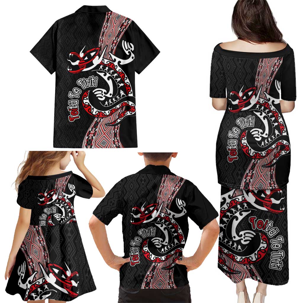 Aotearoa Toitu Te Tiriti Taniko Family Matching Puletasi and Hawaiian Shirt Maori Taniwha Haka - Honour the Treaty LT03 - Polynesian Pride