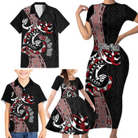 Aotearoa Toitu Te Tiriti Taniko Family Matching Short Sleeve Bodycon Dress and Hawaiian Shirt Maori Taniwha Haka - Honour the Treaty LT03 - Polynesian Pride