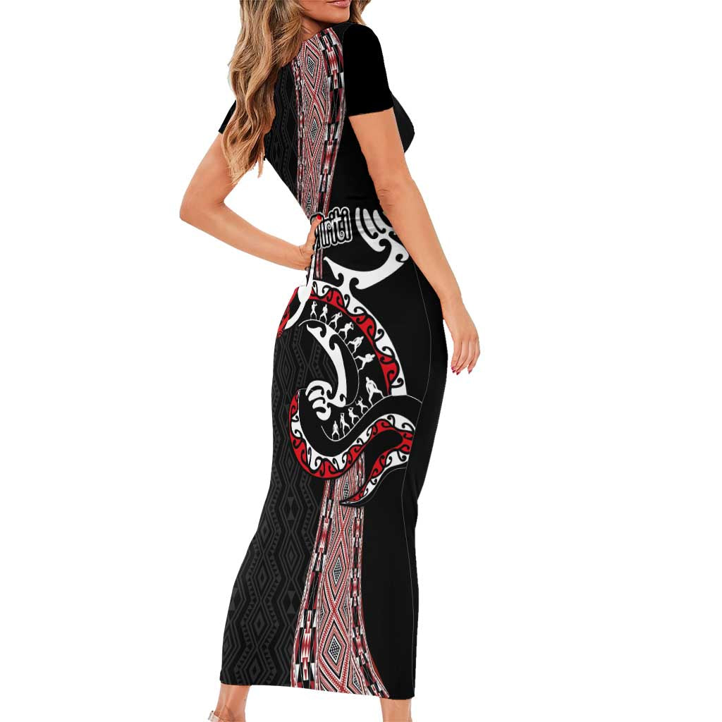 Aotearoa Toitu Te Tiriti Taniko Family Matching Short Sleeve Bodycon Dress and Hawaiian Shirt Maori Taniwha Haka - Honour the Treaty LT03 - Polynesian Pride