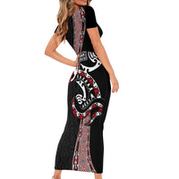 Aotearoa Toitu Te Tiriti Taniko Family Matching Short Sleeve Bodycon Dress and Hawaiian Shirt Maori Taniwha Haka - Honour the Treaty LT03 - Polynesian Pride