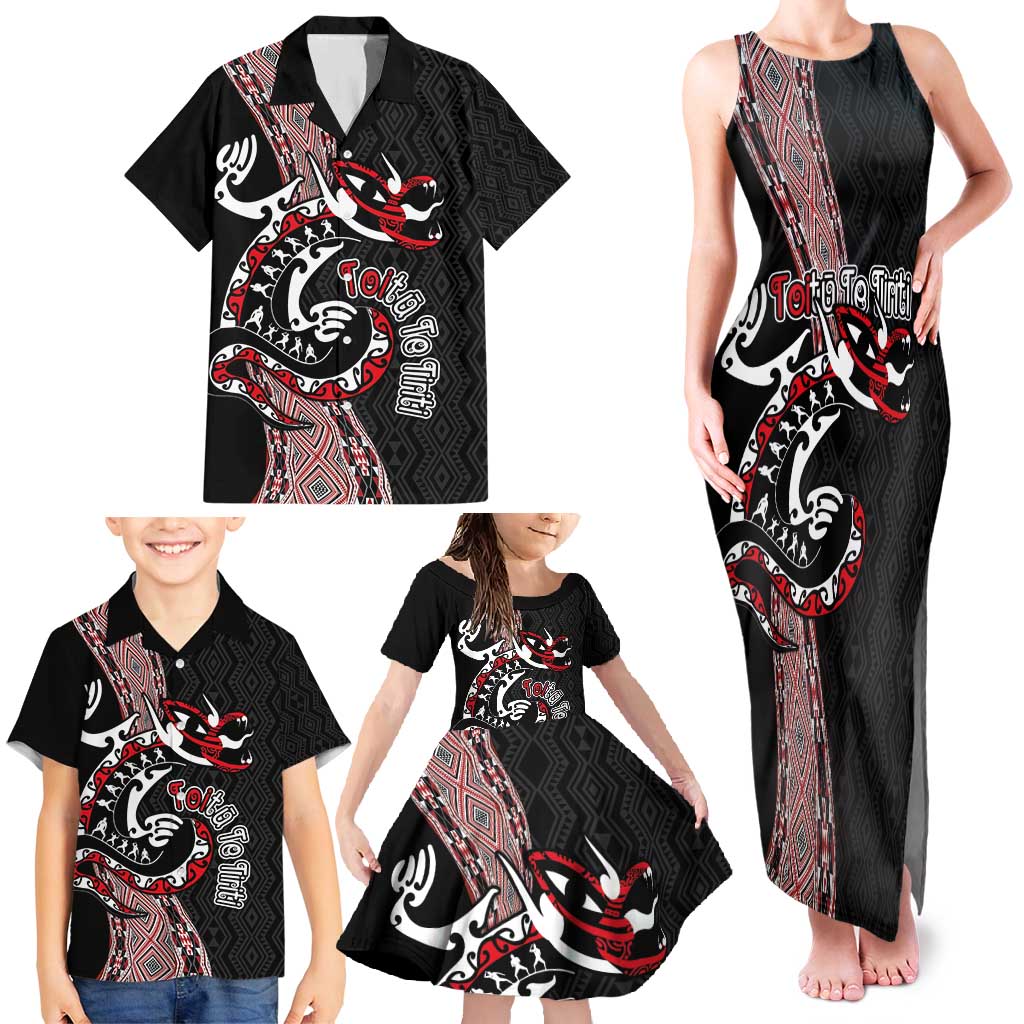 Aotearoa Toitu Te Tiriti Taniko Family Matching Tank Maxi Dress and Hawaiian Shirt Maori Taniwha Haka - Honour the Treaty LT03 - Polynesian Pride