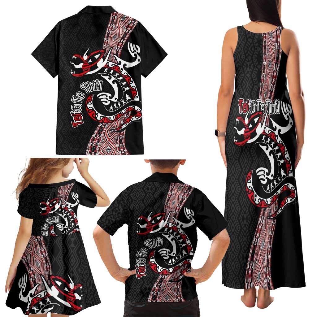 Aotearoa Toitu Te Tiriti Taniko Family Matching Tank Maxi Dress and Hawaiian Shirt Maori Taniwha Haka - Honour the Treaty LT03 - Polynesian Pride