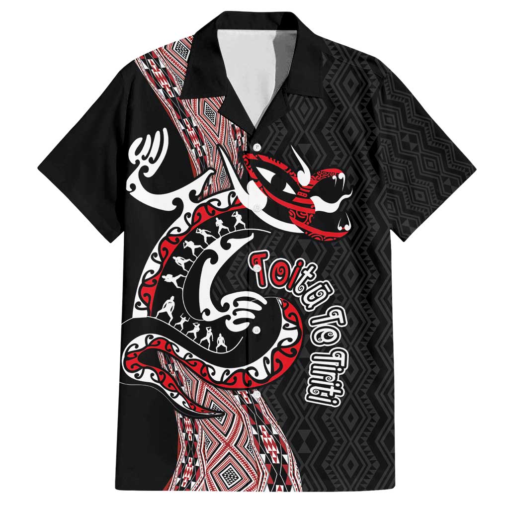 Aotearoa Toitu Te Tiriti Taniko Family Matching Tank Maxi Dress and Hawaiian Shirt Maori Taniwha Haka - Honour the Treaty LT03 Dad's Shirt - Short Sleeve Black - Polynesian Pride