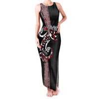 Aotearoa Toitu Te Tiriti Taniko Family Matching Tank Maxi Dress and Hawaiian Shirt Maori Taniwha Haka - Honour the Treaty LT03 Mom's Dress Black - Polynesian Pride