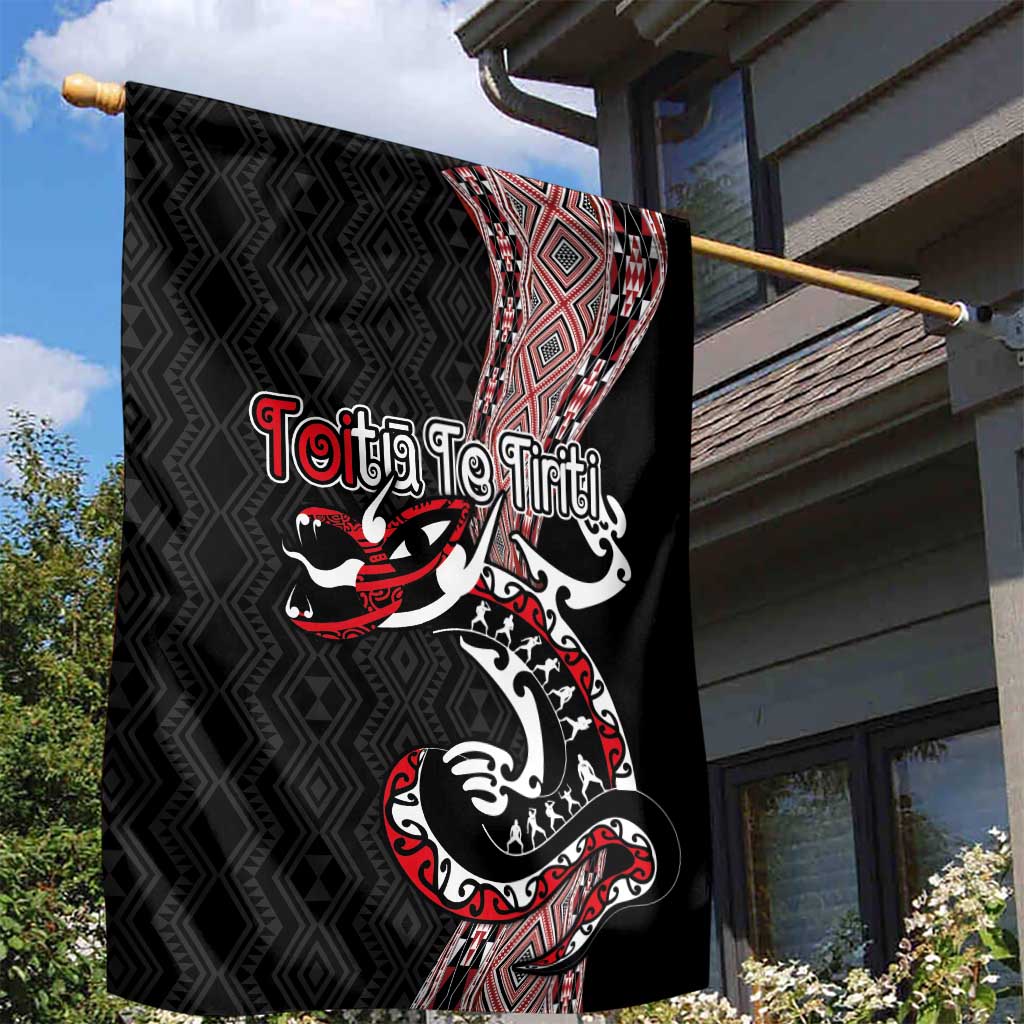 Aotearoa Toitu Te Tiriti Taniko Garden Flag Maori Taniwha Haka - Honour the Treaty LT03 - Polynesian Pride