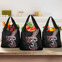 Aotearoa Toitu Te Tiriti Taniko Grocery Bag Maori Taniwha Haka - Honour the Treaty LT03 3-pack One Size Black - Polynesian Pride