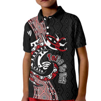 Aotearoa Toitu Te Tiriti Taniko Kid Polo Shirt Maori Taniwha Haka - Honour the Treaty LT03 Kid Black - Polynesian Pride