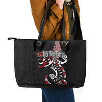 Aotearoa Toitu Te Tiriti Taniko Leather Tote Bag Maori Taniwha Haka - Honour the Treaty LT03 - Polynesian Pride