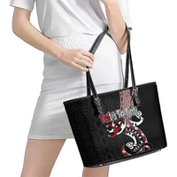 Aotearoa Toitu Te Tiriti Taniko Leather Tote Bag Maori Taniwha Haka - Honour the Treaty LT03 - Polynesian Pride