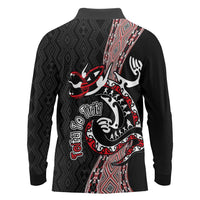Aotearoa Toitu Te Tiriti Taniko Long Sleeve Polo Shirt Maori Taniwha Haka - Honour the Treaty LT03 - Polynesian Pride