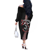 Aotearoa Toitu Te Tiriti Taniko Off The Shoulder Long Sleeve Dress Maori Taniwha Haka - Honour the Treaty LT03 - Polynesian Pride