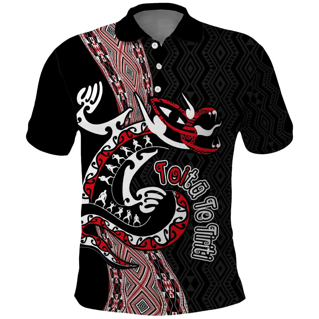 Aotearoa Toitu Te Tiriti Taniko Polo Shirt Maori Taniwha Haka - Honour the Treaty LT03 Black - Polynesian Pride