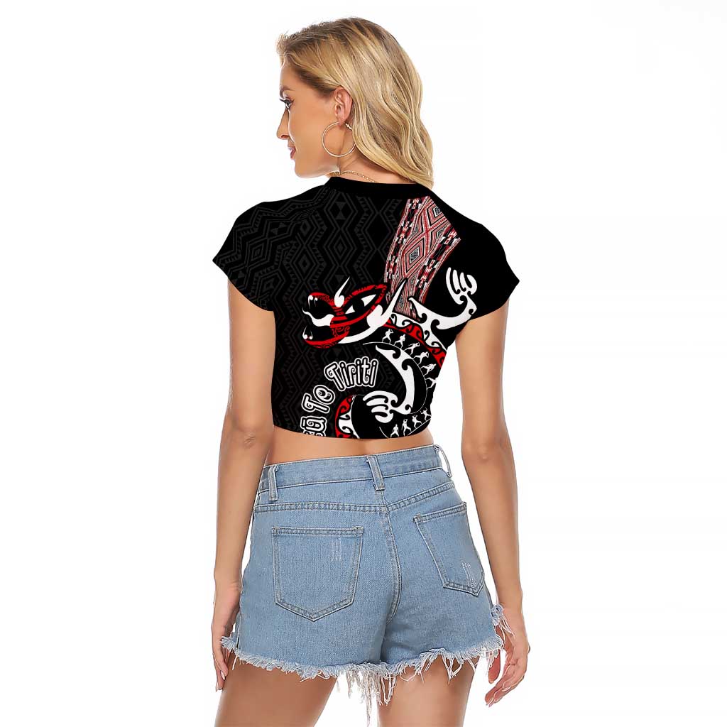 Aotearoa Toitu Te Tiriti Taniko Raglan Cropped T Shirt Maori Taniwha Haka - Honour the Treaty LT03 - Polynesian Pride