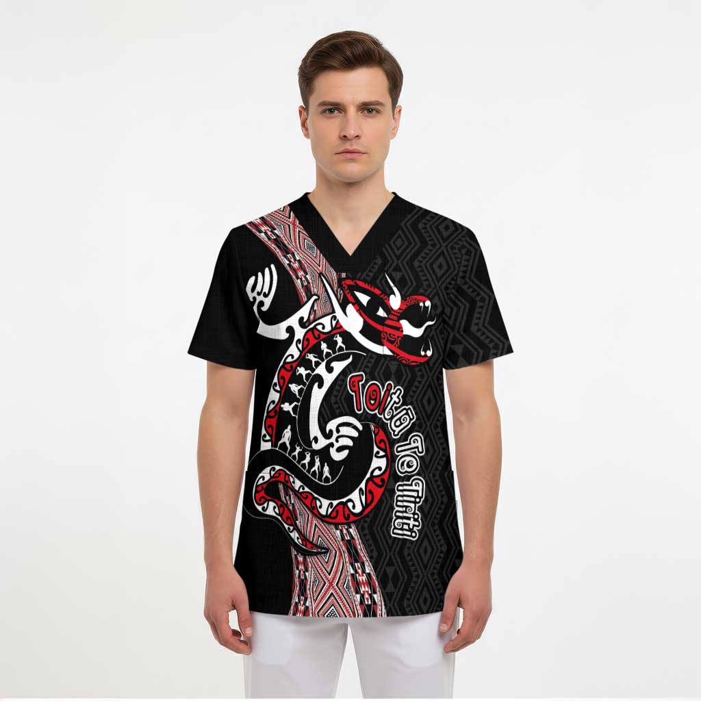 Aotearoa Toitu Te Tiriti Taniko Scrub Top Maori Taniwha Haka - Honour the Treaty LT03 - Polynesian Pride