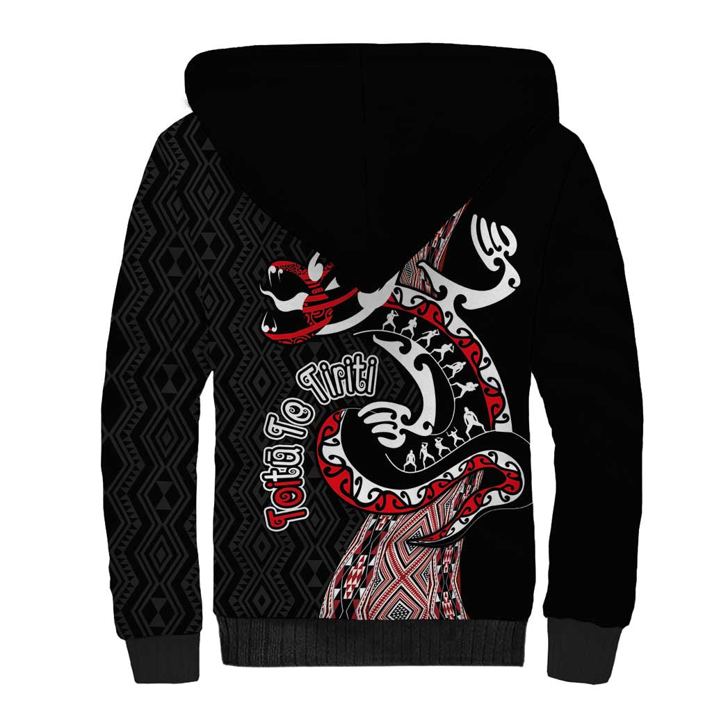 Aotearoa Toitu Te Tiriti Taniko Sherpa Hoodie Maori Taniwha Haka - Honour the Treaty LT03 - Polynesian Pride