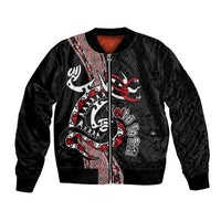 Aotearoa Toitu Te Tiriti Taniko Sleeve Zip Bomber Jacket Maori Taniwha Haka - Honour the Treaty LT03 Unisex Black - Polynesian Pride