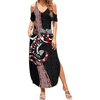 Aotearoa Toitu Te Tiriti Taniko Summer Maxi Dress Maori Taniwha Haka - Honour the Treaty LT03 Women Black - Polynesian Pride