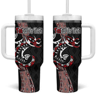 Aotearoa Toitu Te Tiriti Taniko Tumbler With Handle Maori Taniwha Haka - Honour the Treaty LT03 One Size: 40 oz Black - Polynesian Pride