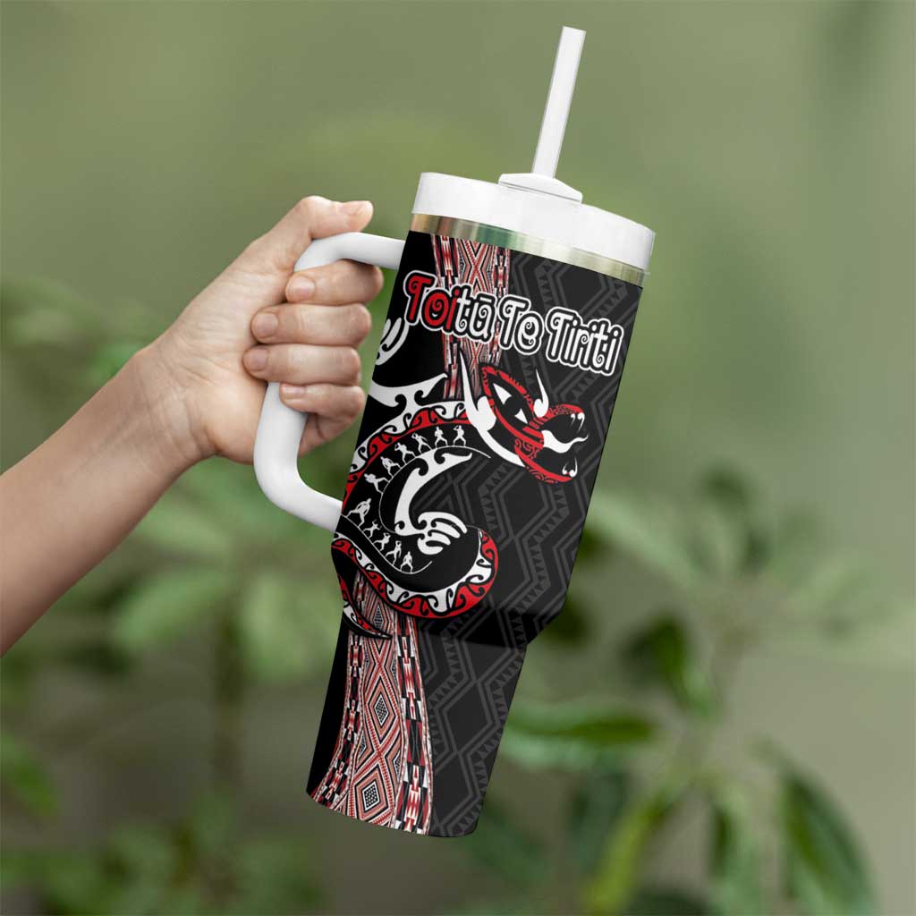 Aotearoa Toitu Te Tiriti Taniko Tumbler With Handle Maori Taniwha Haka - Honour the Treaty LT03 - Polynesian Pride