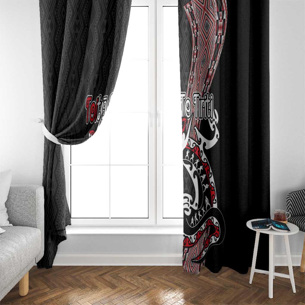 Aotearoa Toitu Te Tiriti Taniko Window Curtain Maori Taniwha Haka - Honour the Treaty LT03 - Polynesian Pride