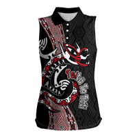 Aotearoa Toitu Te Tiriti Taniko Women Sleeveless Polo Shirt Maori Taniwha Haka - Honour the Treaty LT03 Female Black - Polynesian Pride