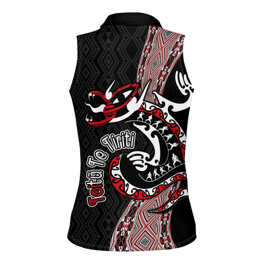 Aotearoa Toitu Te Tiriti Taniko Women Sleeveless Polo Shirt Maori Taniwha Haka - Honour the Treaty LT03 - Polynesian Pride