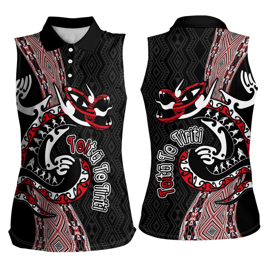 Aotearoa Toitu Te Tiriti Taniko Women Sleeveless Polo Shirt Maori Taniwha Haka - Honour the Treaty LT03 - Polynesian Pride