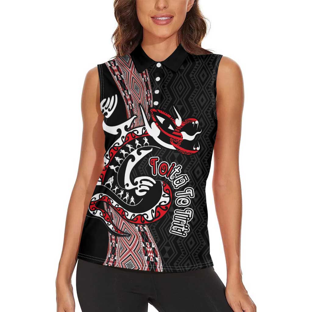 Aotearoa Toitu Te Tiriti Taniko Women Sleeveless Polo Shirt Maori Taniwha Haka - Honour the Treaty LT03 - Polynesian Pride