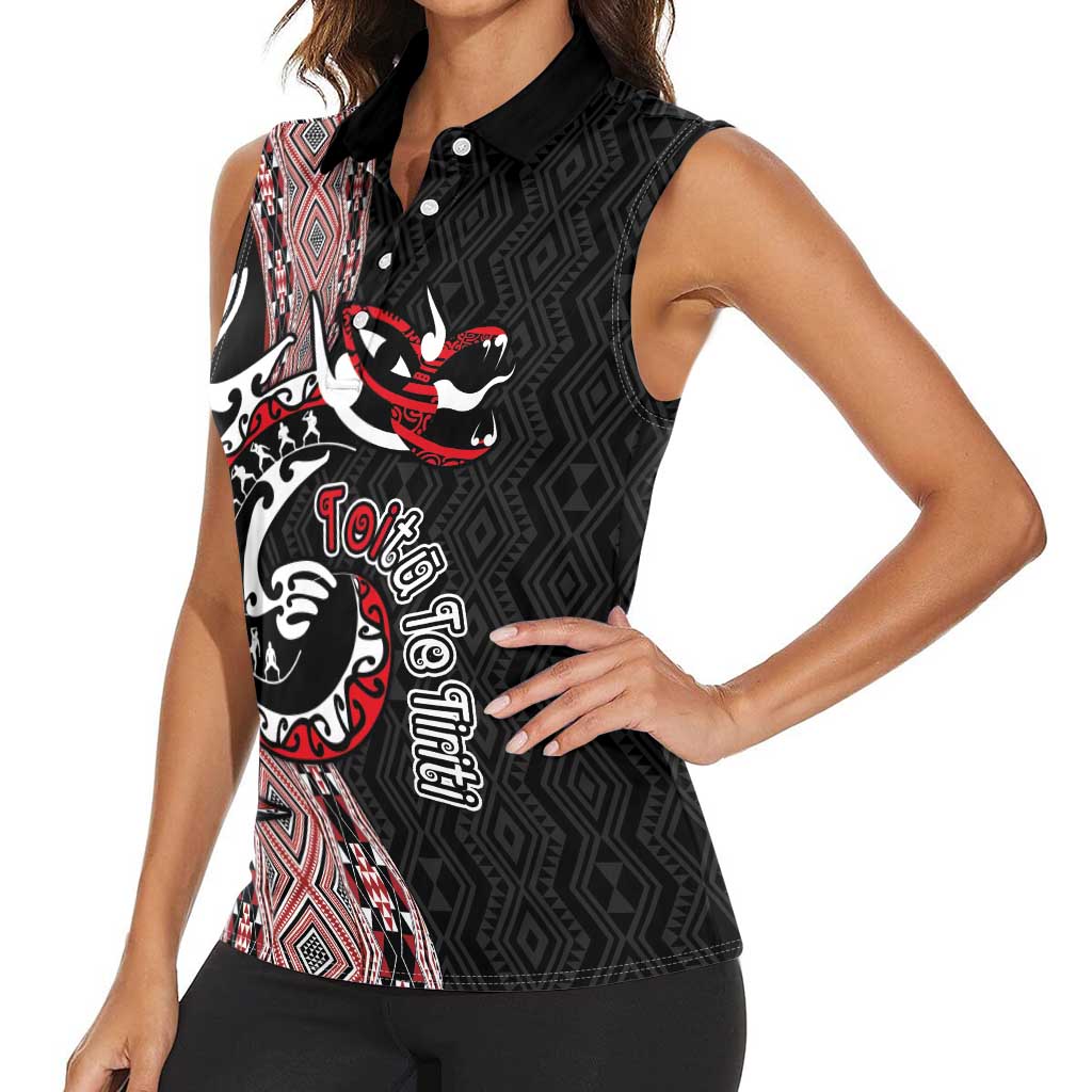 Aotearoa Toitu Te Tiriti Taniko Women Sleeveless Polo Shirt Maori Taniwha Haka - Honour the Treaty LT03 - Polynesian Pride