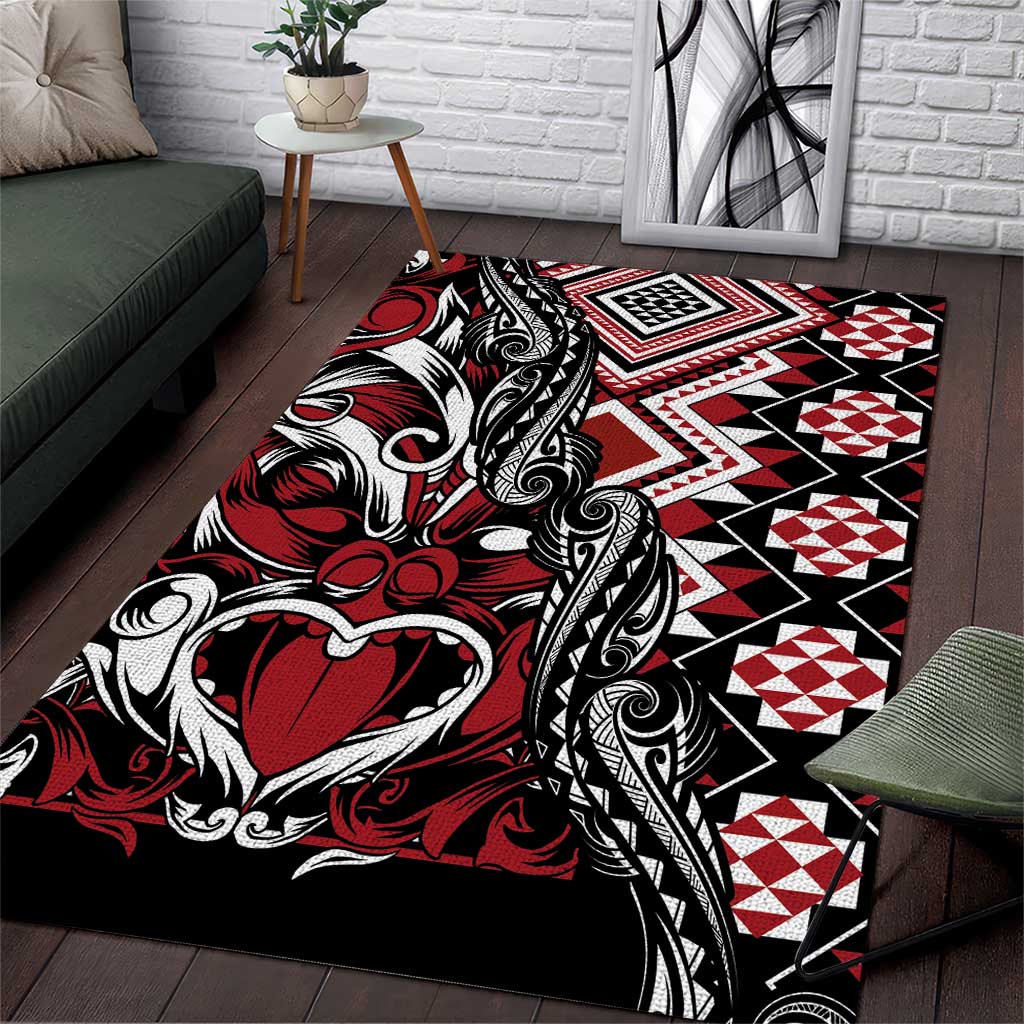 Aotearoa Maori Moko Art with Taniko Half Style Area Rug LT03 Black - Polynesian Pride