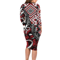 Aotearoa Maori Moko Art with Taniko Half Style Family Matching Long Sleeve Bodycon Dress and Hawaiian Shirt LT03 - Polynesian Pride