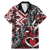 Aotearoa Maori Moko Art with Taniko Half Style Family Matching Mermaid Dress and Hawaiian Shirt LT03 Dad's Shirt - Short Sleeve Black - Polynesian Pride