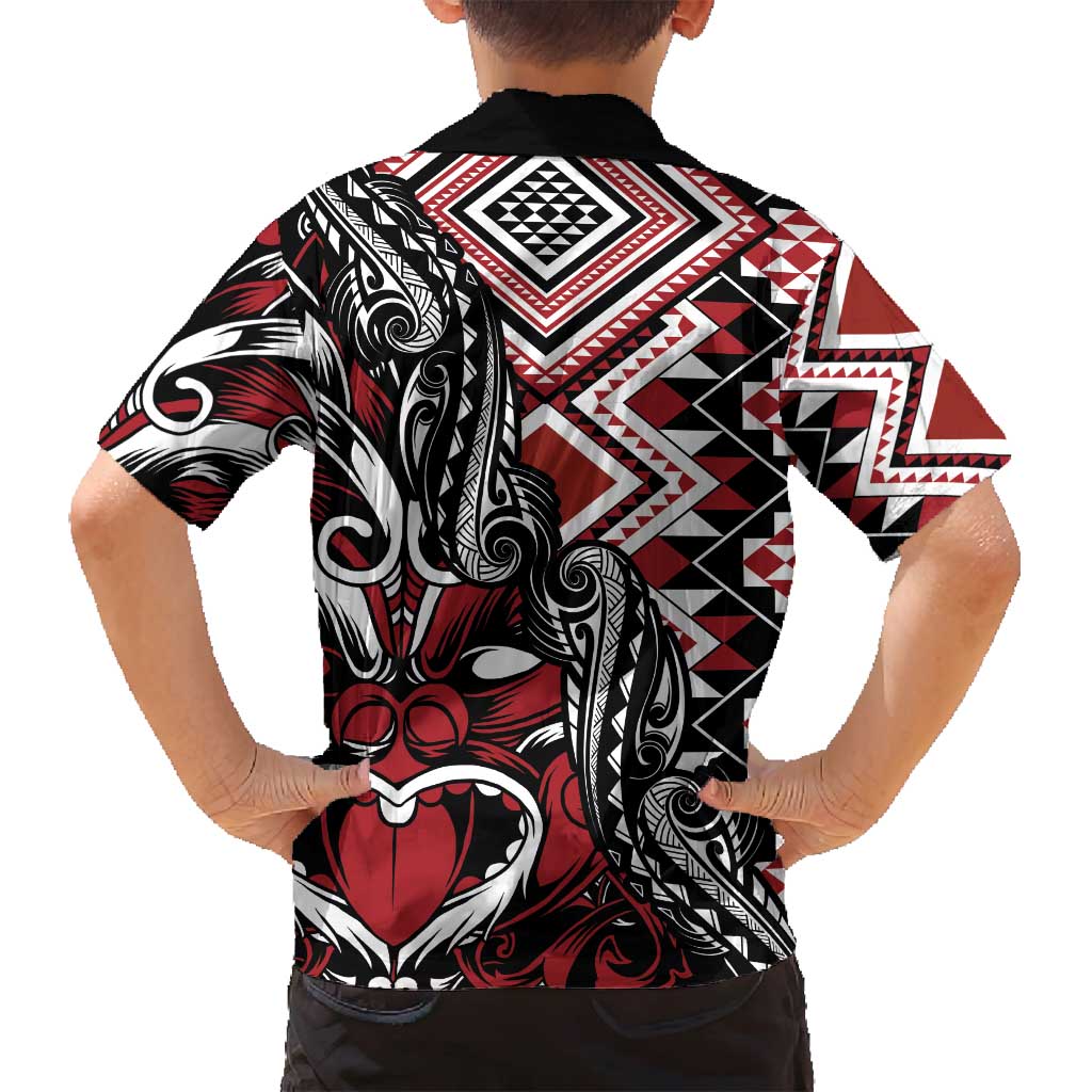 Aotearoa Maori Moko Art with Taniko Half Style Family Matching Off Shoulder Maxi Dress and Hawaiian Shirt LT03 - Polynesian Pride