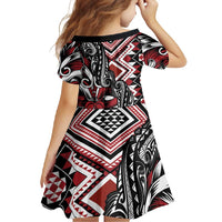 Aotearoa Maori Moko Art with Taniko Half Style Family Matching Off Shoulder Maxi Dress and Hawaiian Shirt LT03 - Polynesian Pride