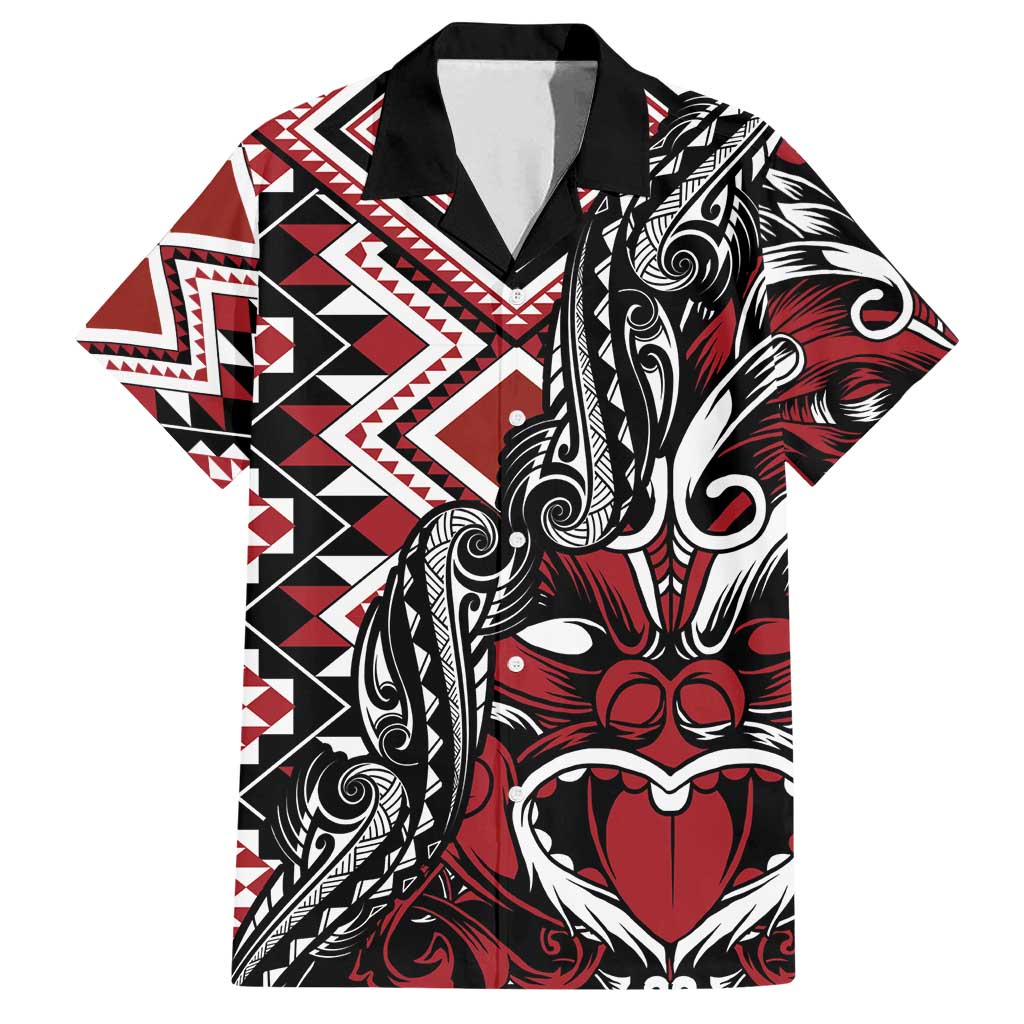 Aotearoa Maori Moko Art with Taniko Half Style Family Matching Off Shoulder Short Dress and Hawaiian Shirt LT03 Dad's Shirt - Short Sleeve Black - Polynesian Pride