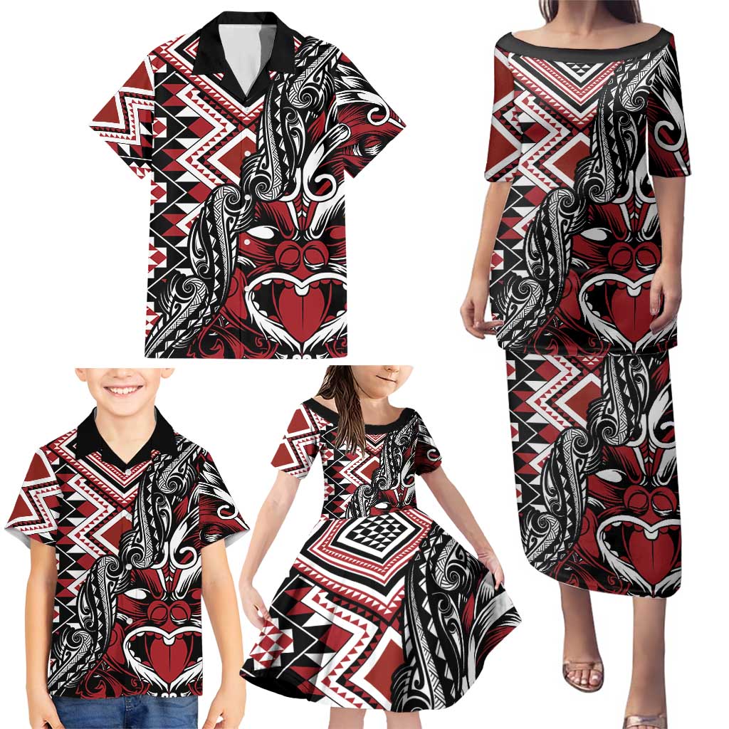 Aotearoa Maori Moko Art with Taniko Half Style Family Matching Puletasi and Hawaiian Shirt LT03 - Polynesian Pride
