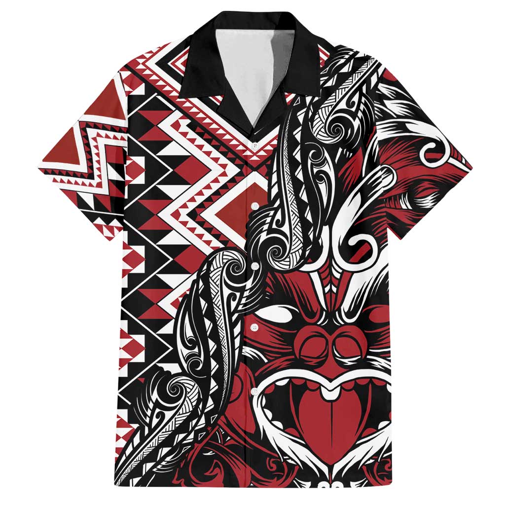Aotearoa Maori Moko Art with Taniko Half Style Family Matching Puletasi and Hawaiian Shirt LT03 Dad's Shirt - Short Sleeve Black - Polynesian Pride