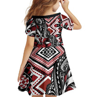 Aotearoa Maori Moko Art with Taniko Half Style Family Matching Short Sleeve Bodycon Dress and Hawaiian Shirt LT03 - Polynesian Pride