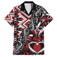 Aotearoa Maori Moko Art with Taniko Half Style Family Matching Short Sleeve Bodycon Dress and Hawaiian Shirt LT03 Dad's Shirt - Short Sleeve Black - Polynesian Pride