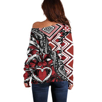 Aotearoa Maori Moko Art with Taniko Half Style Off Shoulder Sweater LT03 - Polynesian Pride