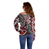 Aotearoa Maori Moko Art with Taniko Half Style Off Shoulder Sweater LT03 - Polynesian Pride