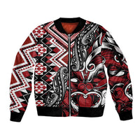 Aotearoa Maori Moko Art with Taniko Half Style Sleeve Zip Bomber Jacket LT03 Unisex Black - Polynesian Pride