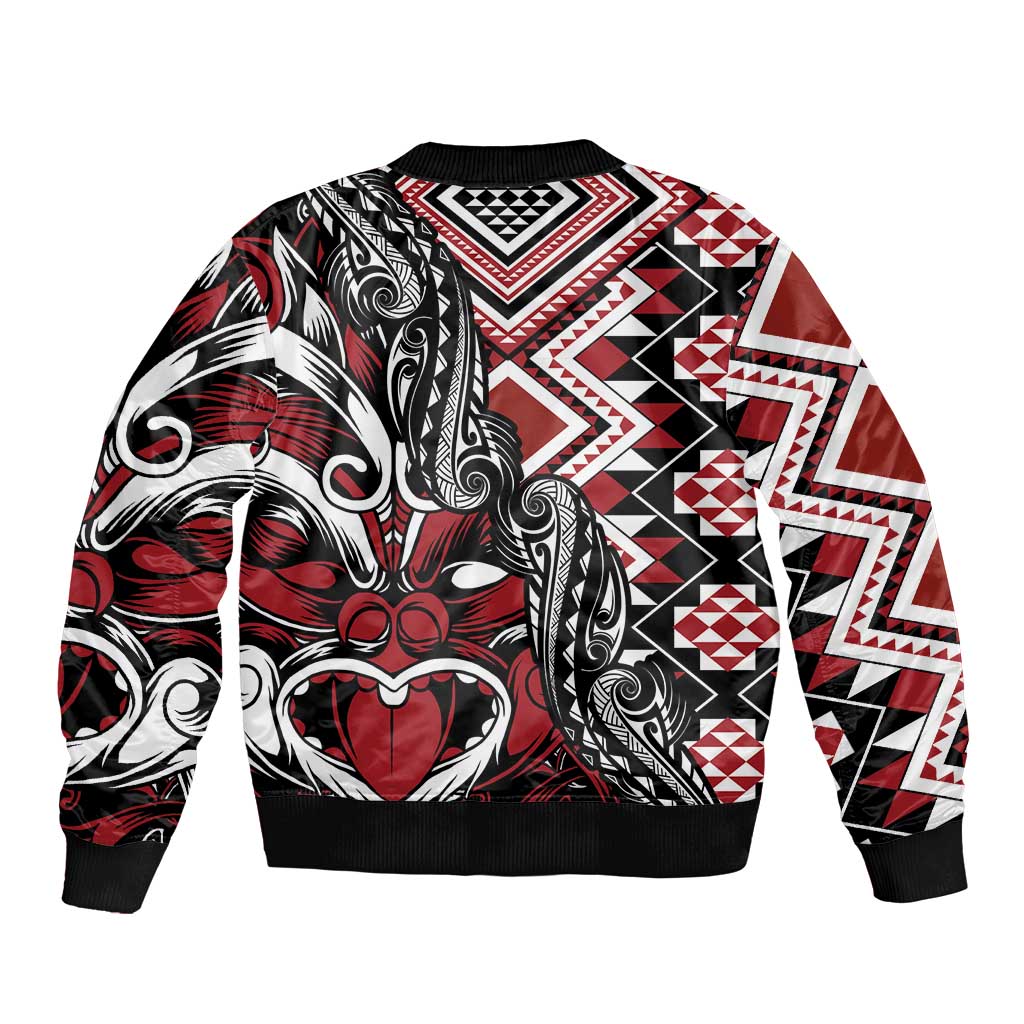 Aotearoa Maori Moko Art with Taniko Half Style Sleeve Zip Bomber Jacket LT03 - Polynesian Pride