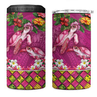 Hawaiian Lei Turtle and Plumeria 4 in 1 Can Cooler Tumbler Polynerian Art Tattoo-Plum Pink Color LT03 One Size: 16 oz Pink - Polynesian Pride