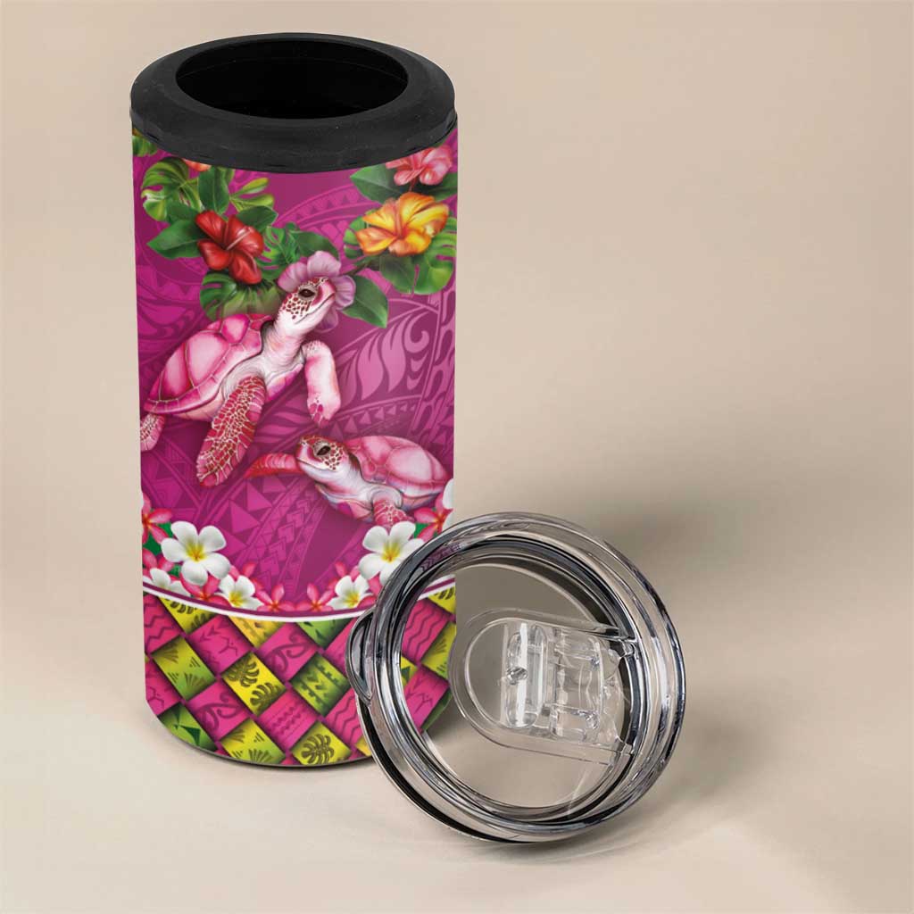 Hawaiian Lei Turtle and Plumeria 4 in 1 Can Cooler Tumbler Polynerian Art Tattoo-Plum Pink Color LT03 - Polynesian Pride